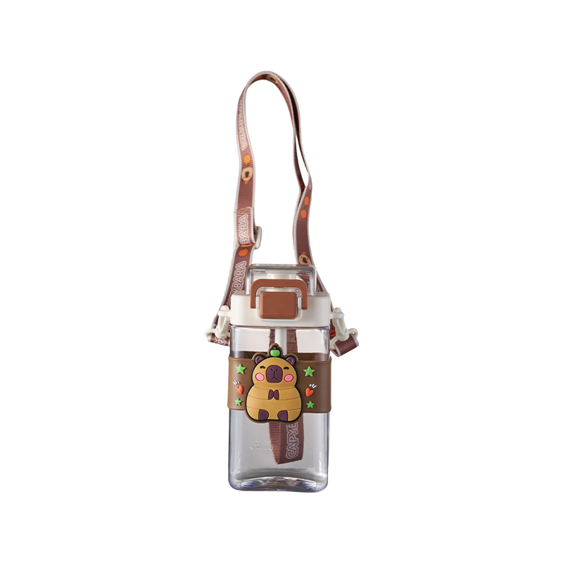 Square Large-Capacity Heat-Resistant Plastic Drinking Straw Bottle with Portable Strap