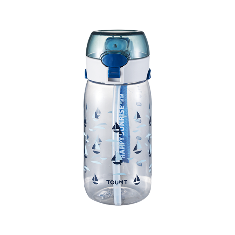 One-Touch Lid Opening Portable Student Plastic Straw Bottle for Boys and Girls