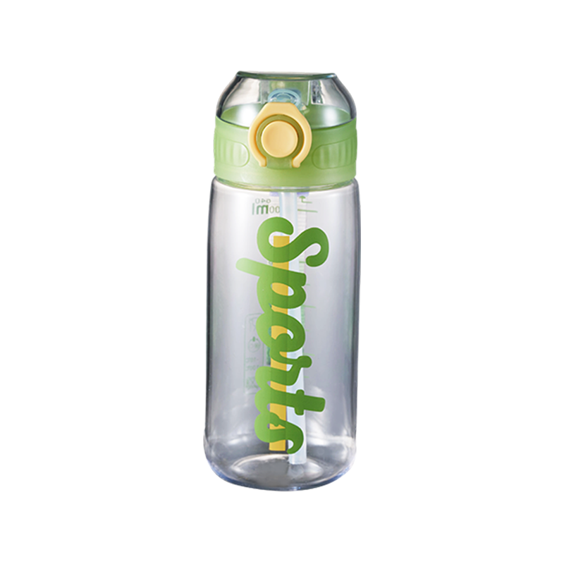 Pop-Up Lid Plastic Student Sports Travel Straw Bottle with Measurements