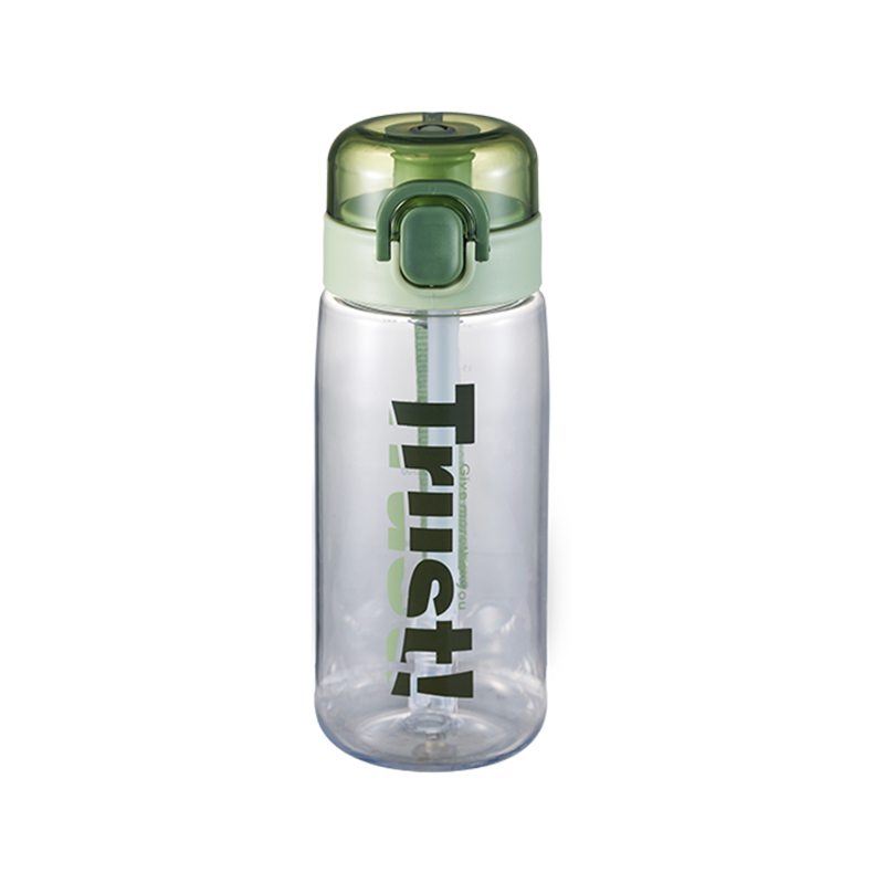 Pop-Up Lid Plastic Travel Straw Bottle with Silicone Sleeve and Measurements